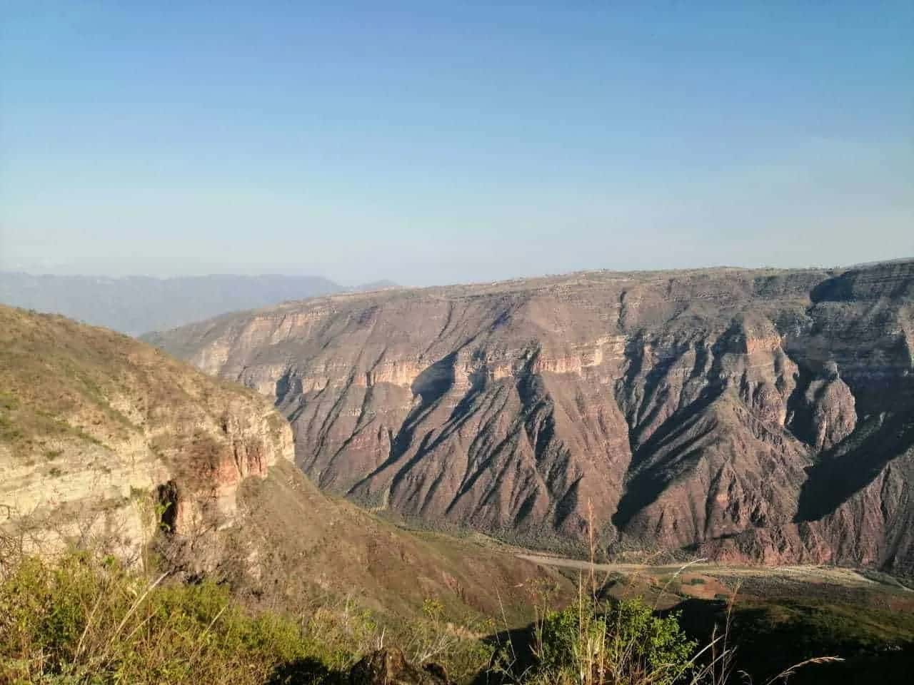 Rocky walls of the Chicamocha Canyon under a clear sky