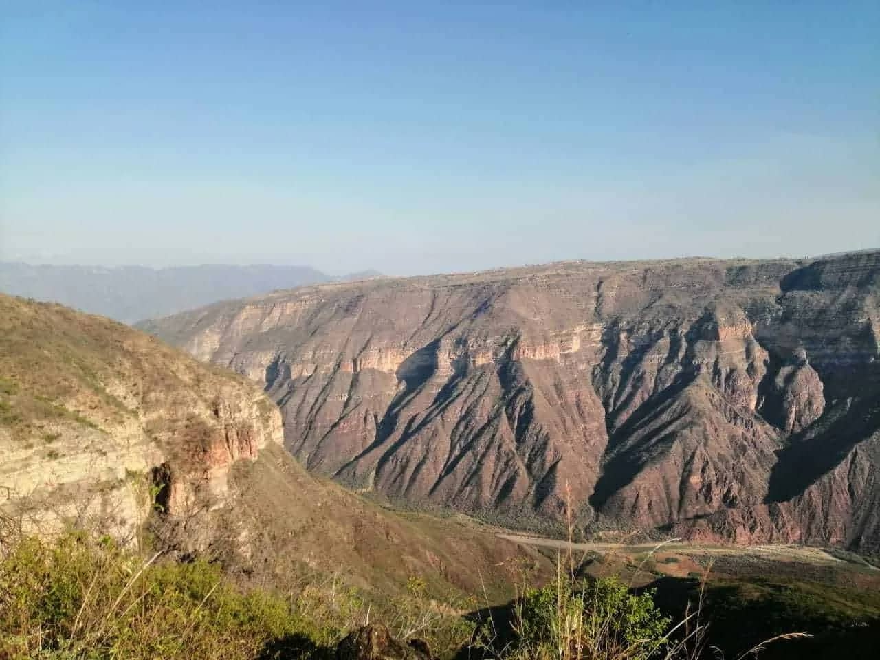 Rocky walls of the Chicamocha Canyon under a clear sky
