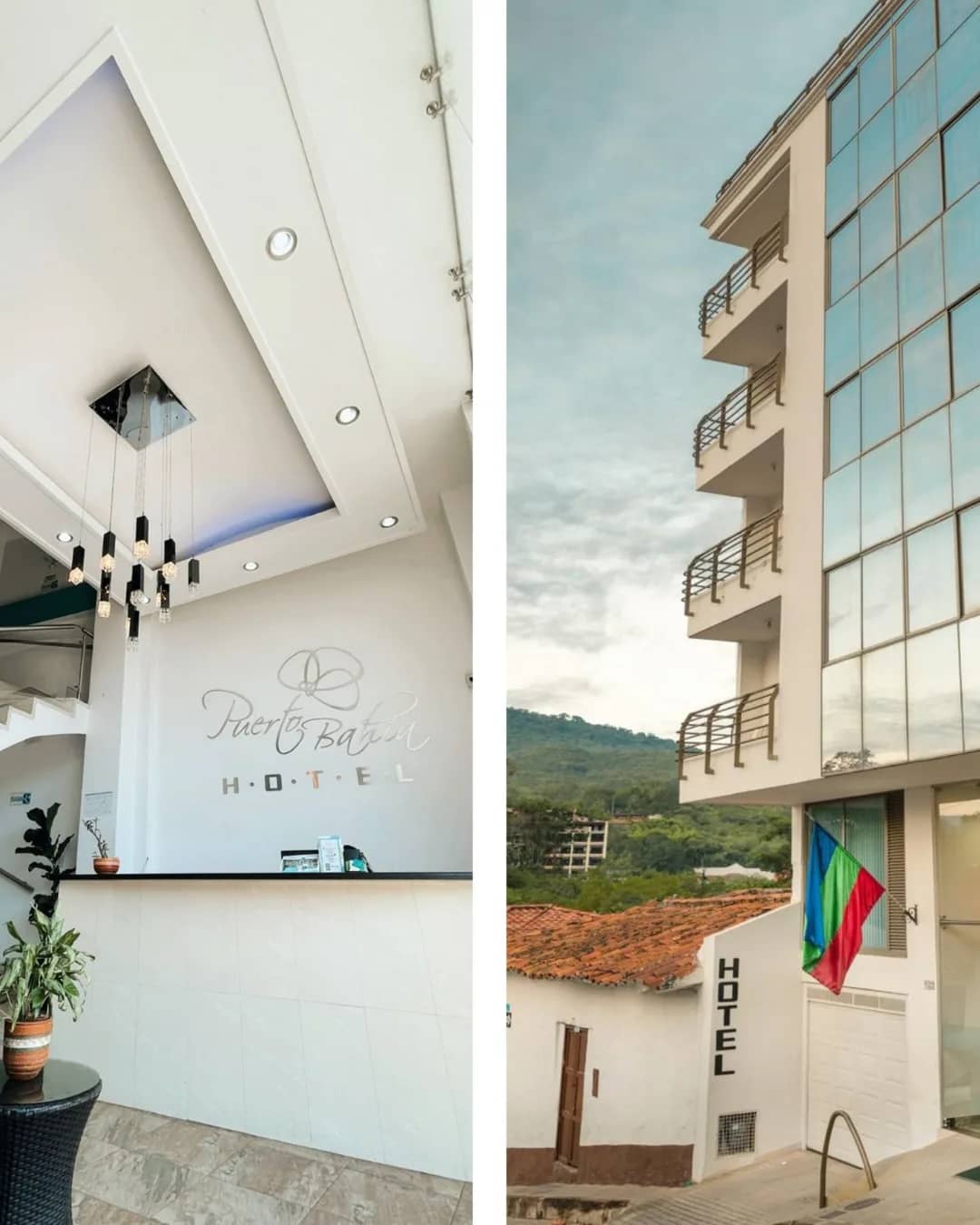 Lobby and facade of the seven-story Hotel Puerto Bahía building